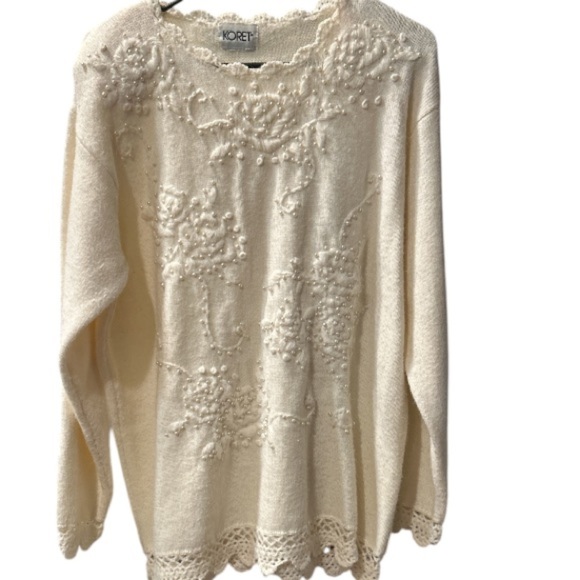 KORET Vintage Cream Beaded Pullover‎ Sweater, Size XL. (See Measurements). - Picture 1 of 7